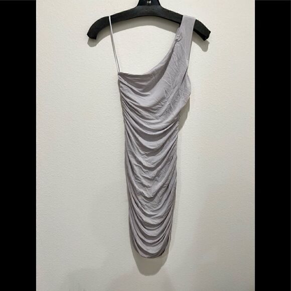 H&M One Shoulder light grey elegant Ruched Bodycon Dress XS - Picture 3 of 4
